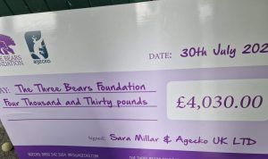cheque for The Three Bears Foundation 